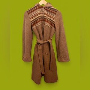 Vintage 1970’s Sears belted wool hooded long overcoat.